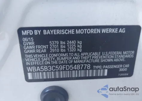 2015 BMW 535I xDrive from USA, damaged, VIN WBA5B3C59FD548778
